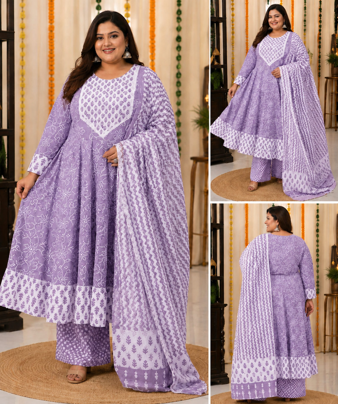 Plus Size Big Size Pure Cotton Kurti Pent Duppata Set