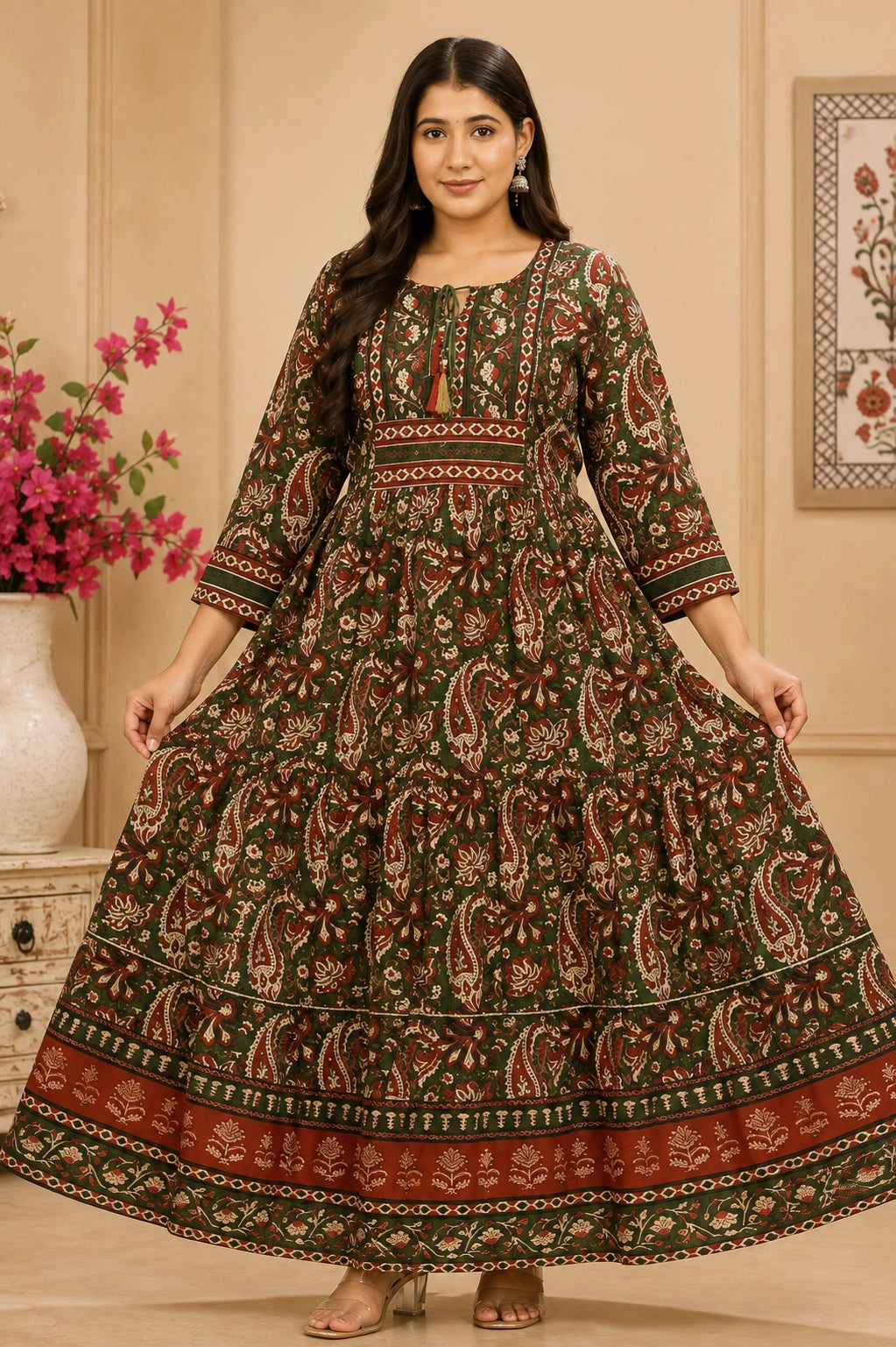 Plus Size Kalamkari Cotton Anarkali