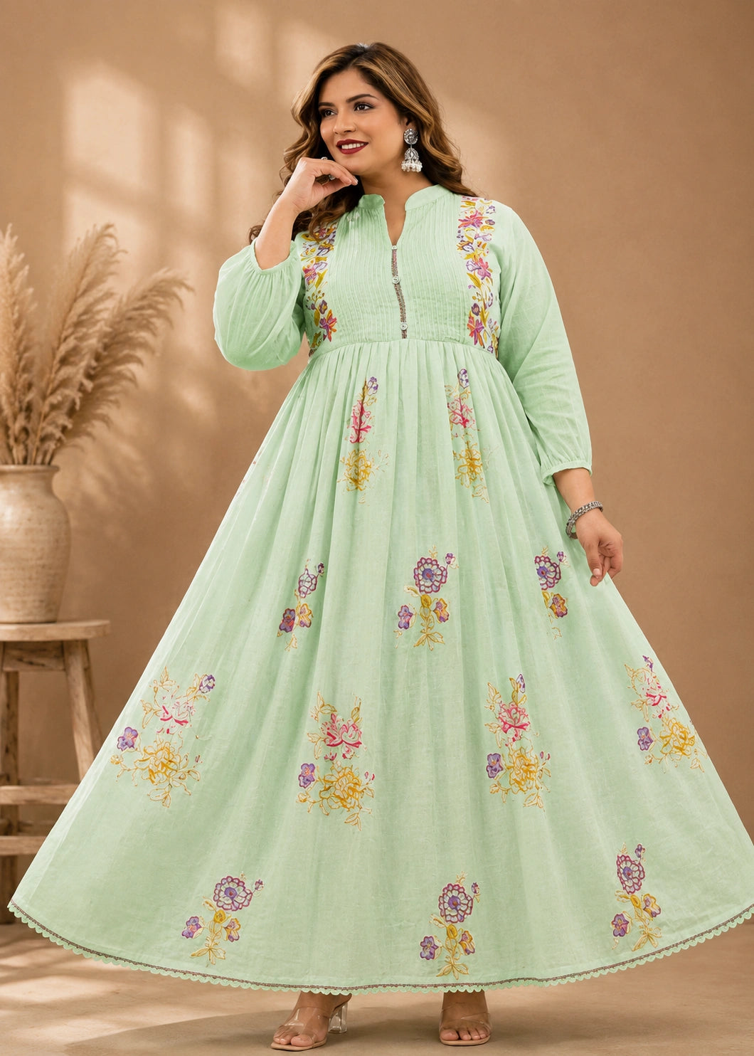 Plus Size Mulmul Cotton Thread Emporidary Umberlla