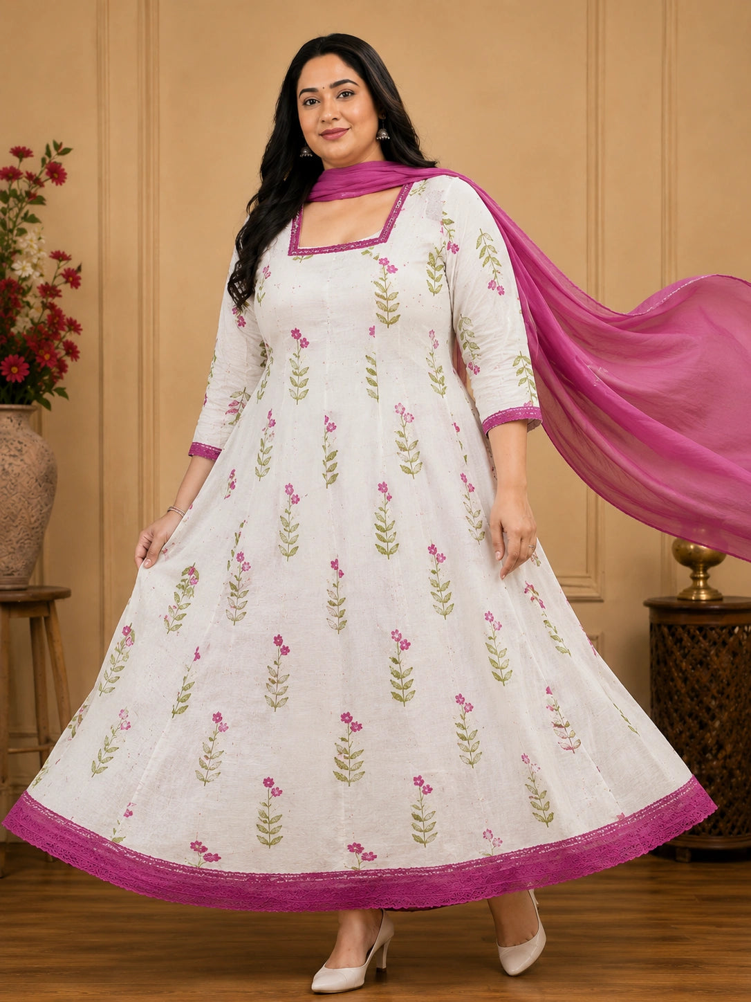 Plus Size Pink Blossam 2pcs Set