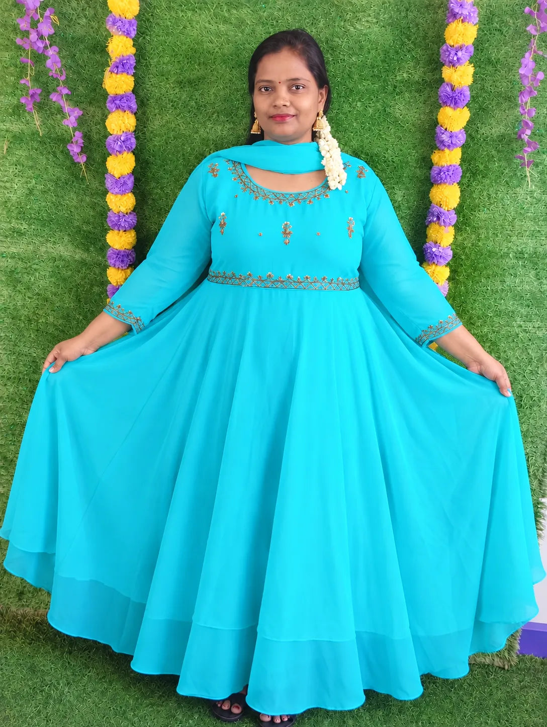 Plus Size Mulmul Cotton Mirror Anarkali