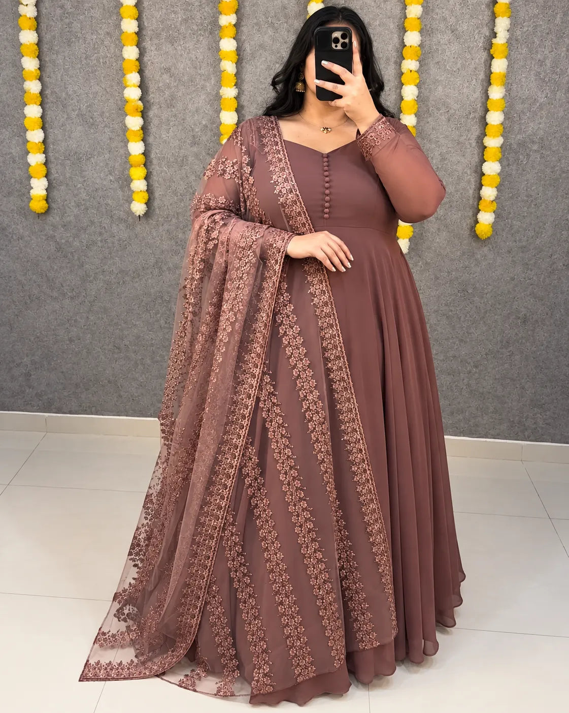Plus Size Gown with work Dupatta 2pcs Set