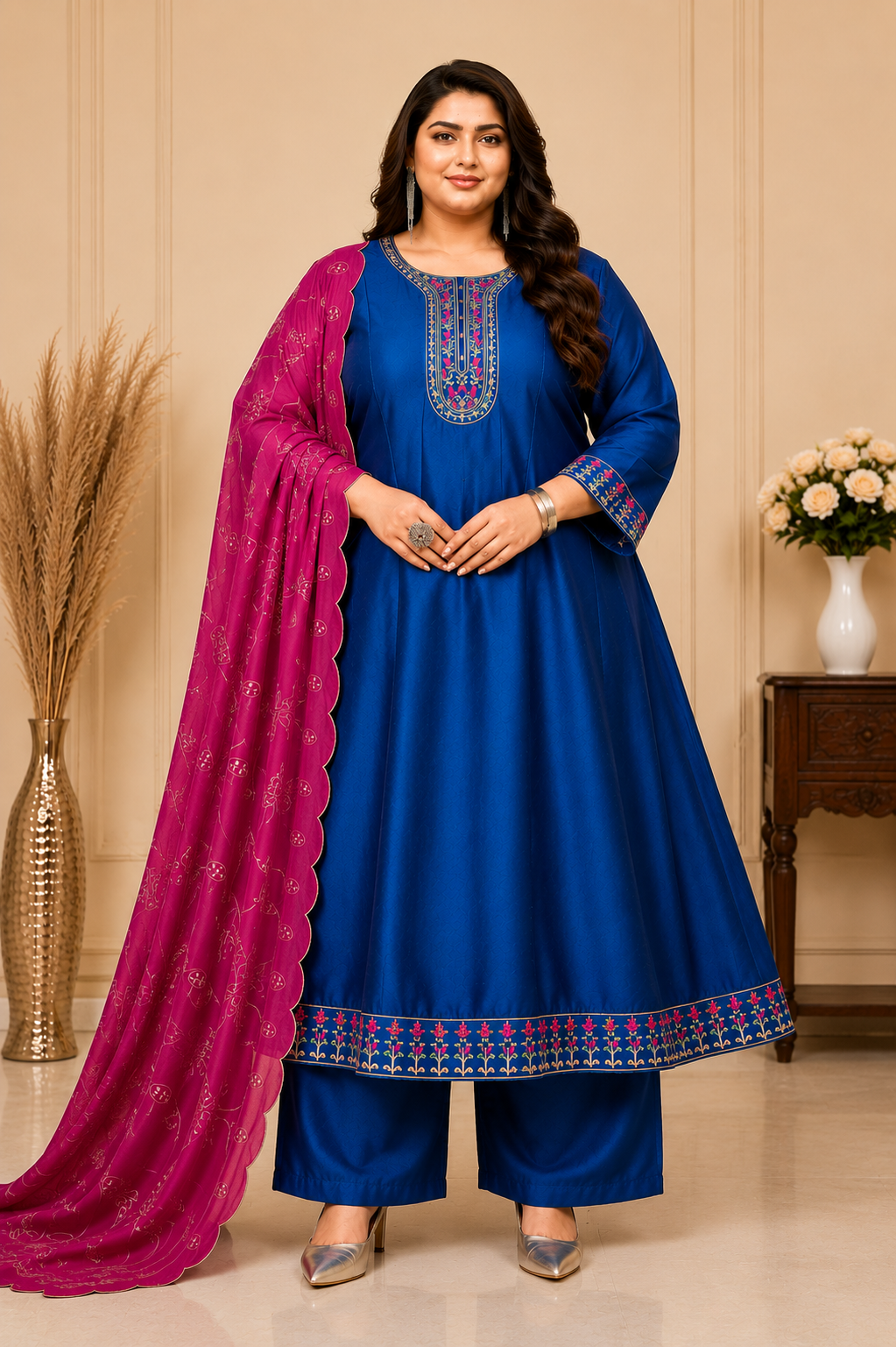 Plus Size Vizhitra Silk Dual Anarkali