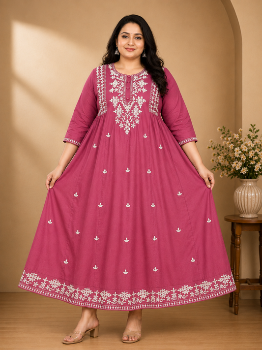 Plus Size Mulmul Cotton Thread Emporidary