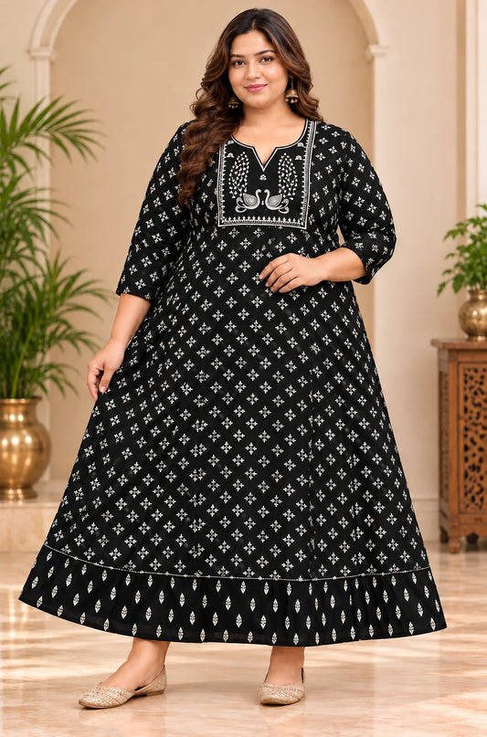 Plus Size Elegant Jaipur Umbrella Patch Work