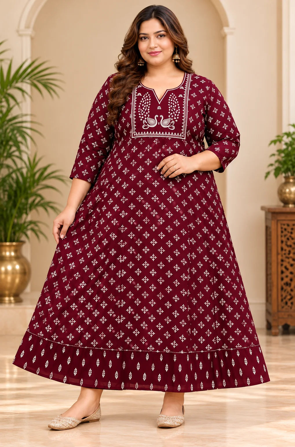 Plus Size Elegant Jaipur Umbrella Patch Work