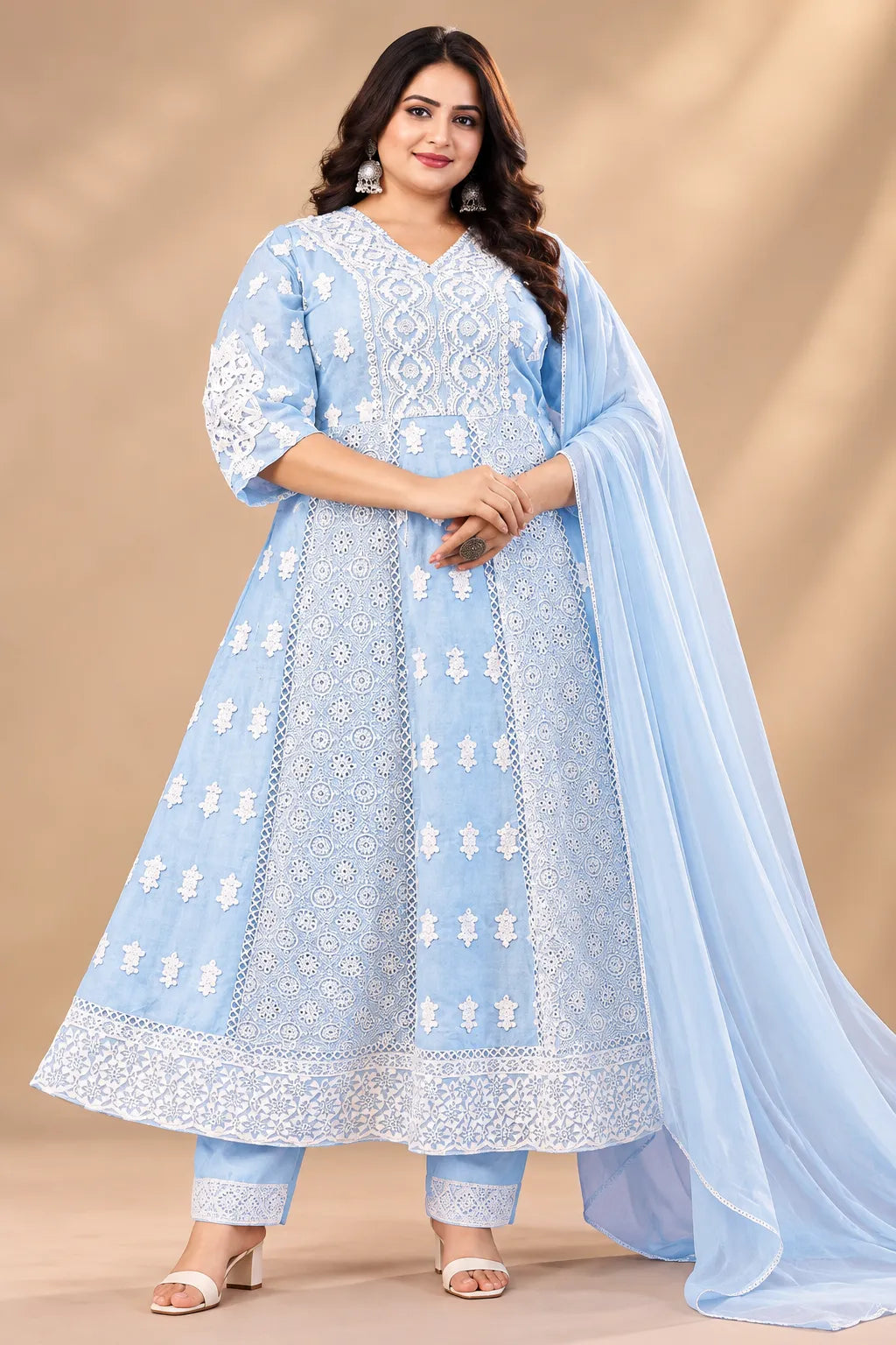 Plus Size Mulmul Cotton Thread Emporidary Work