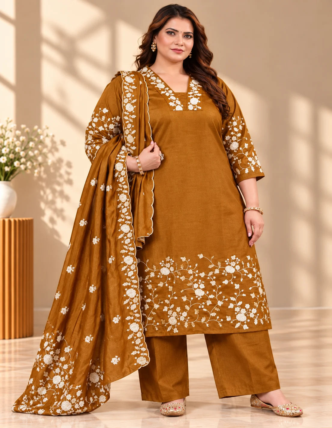Plus Size Pure Vizhitra Silk Thread Emporidary 3pcs Set