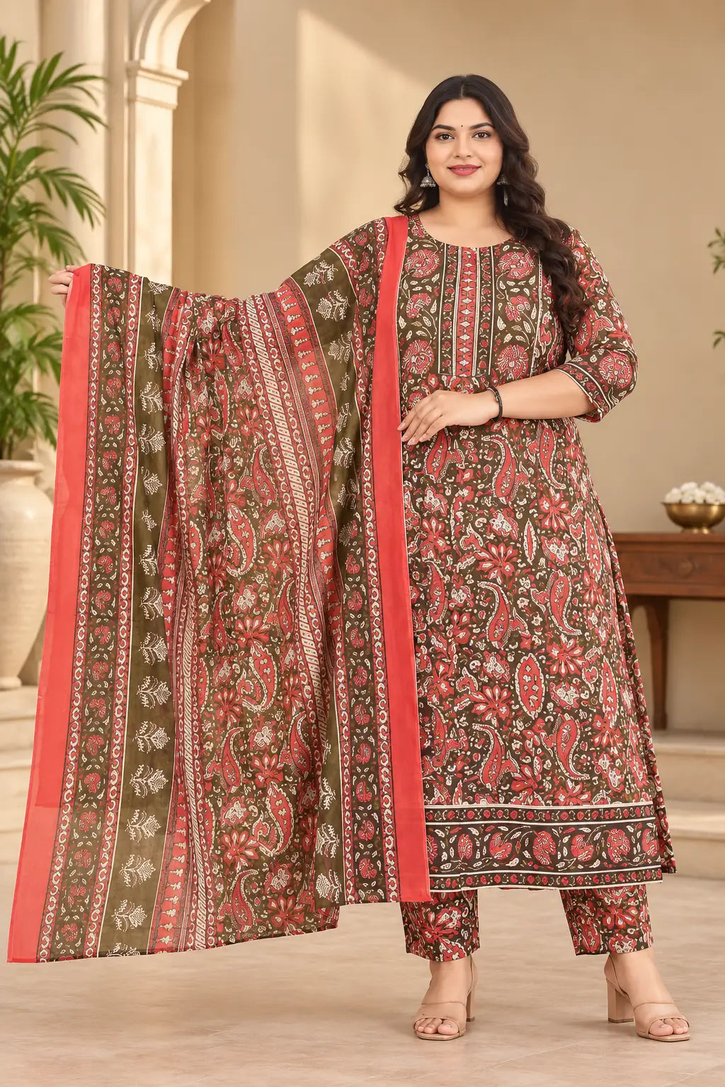 Plus Size Kalamkari Cotton 2pcs Set