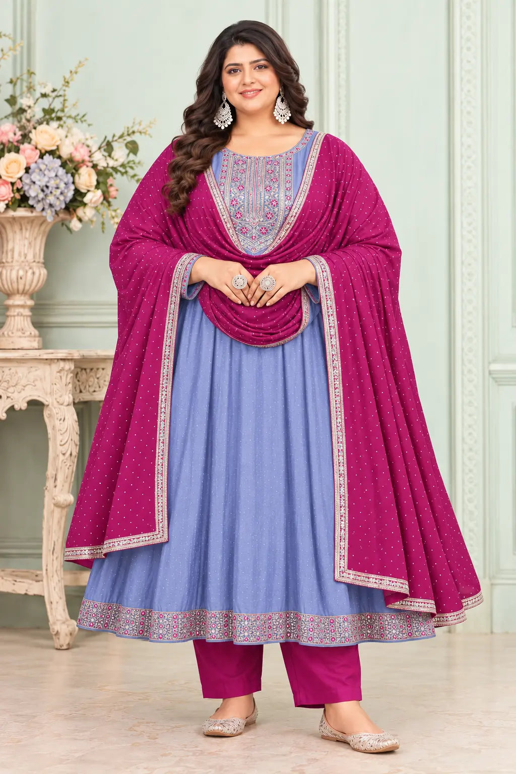 Plus Size Stone Vizhitra Silk Party Wear
