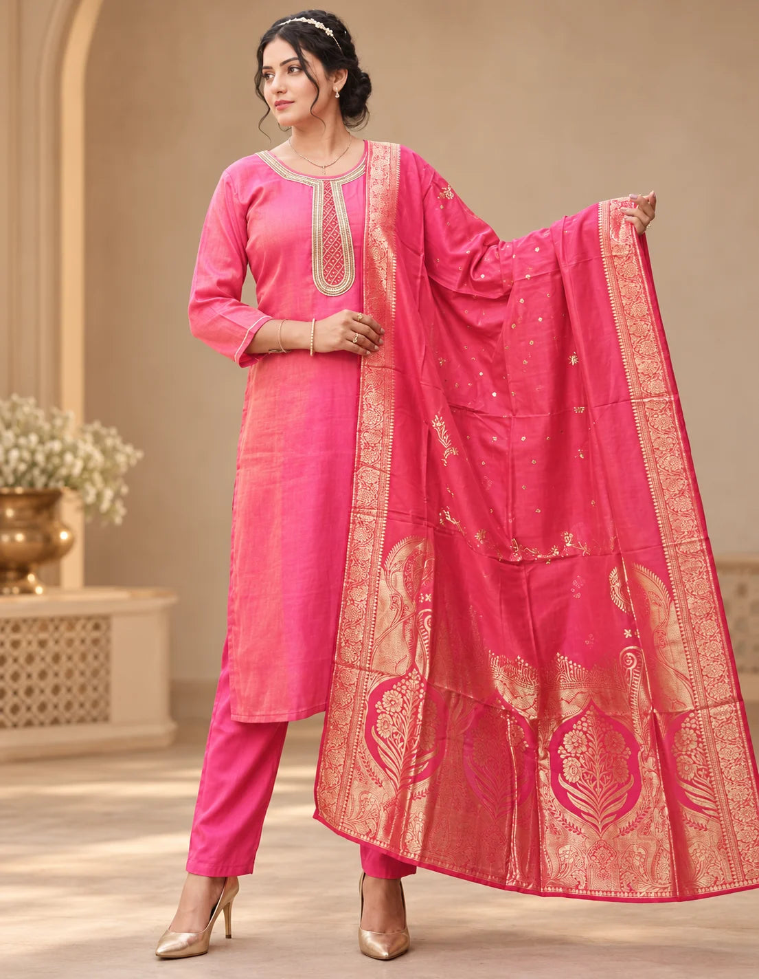 Shine Simmer Salsa 3pcs Set Aari Work