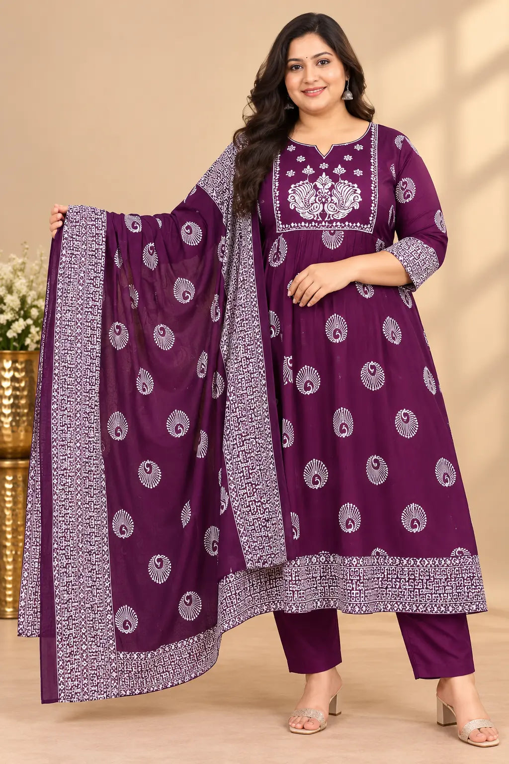 Plus Size Jaipur Umbrella Cotton with Dupatta
