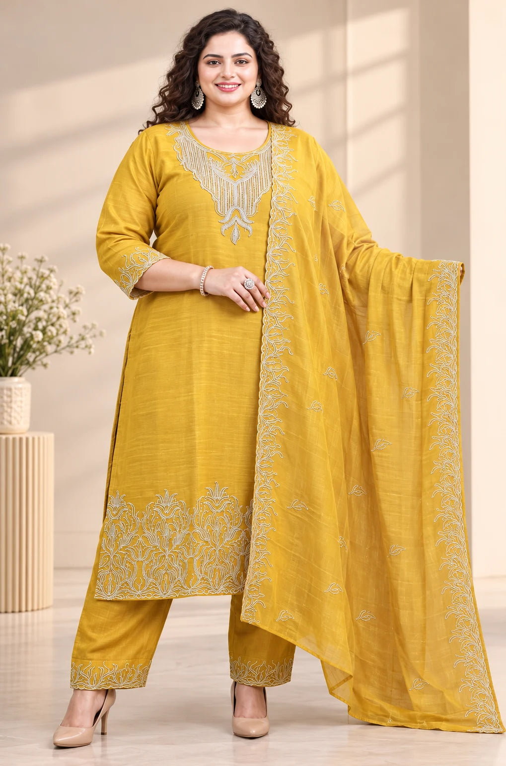 Plus Size Glass Silk 3pcs Set - Premium Glass Fabric