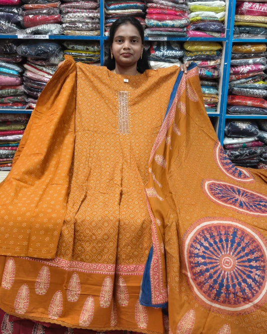 Plus Size Jaipur Mulmul Cotton Panel Cut Anarkali – 3 Piece Set