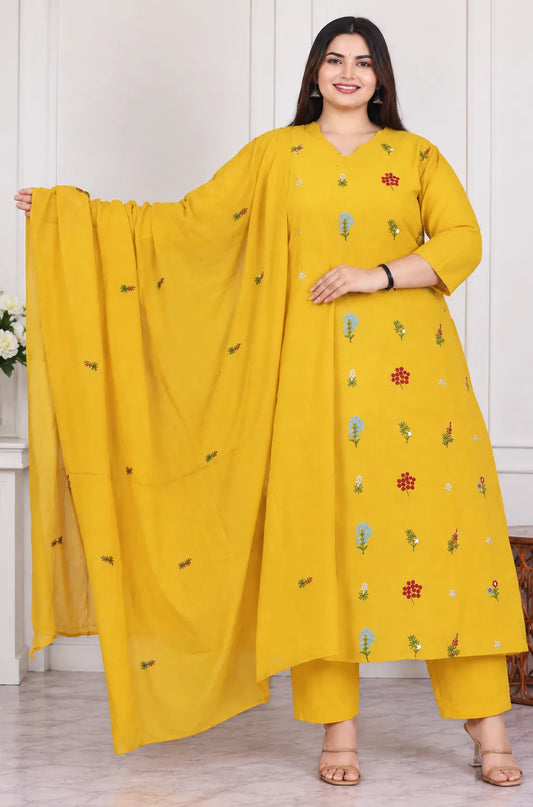 Plus Size High Neck Mulcotton 3pcs Set
