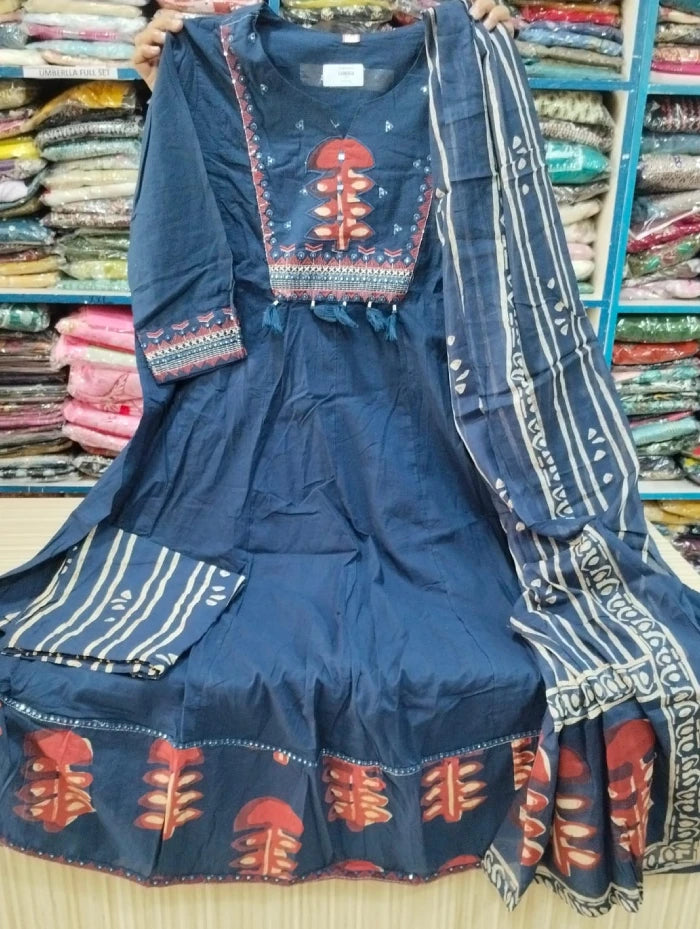 Cotton Anarkali 3pcs Set