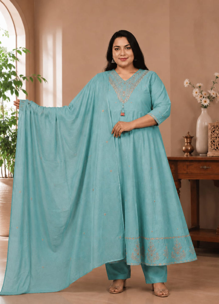 Plus Size V Neck Work - Ice Blue (4XL - 6XL)