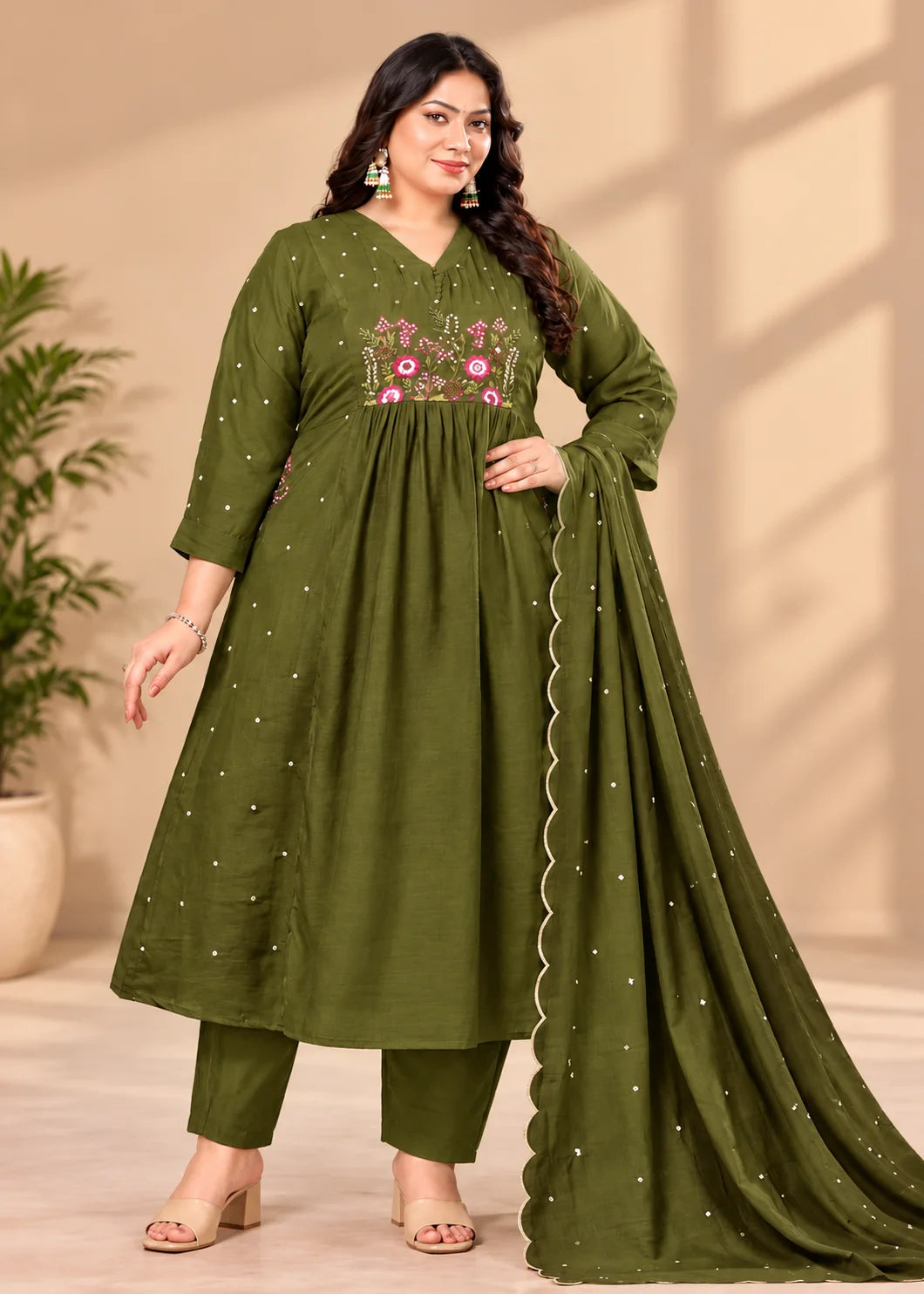 Plus Size Mulmul Cotton Thread Emporidary 3pcs Set
