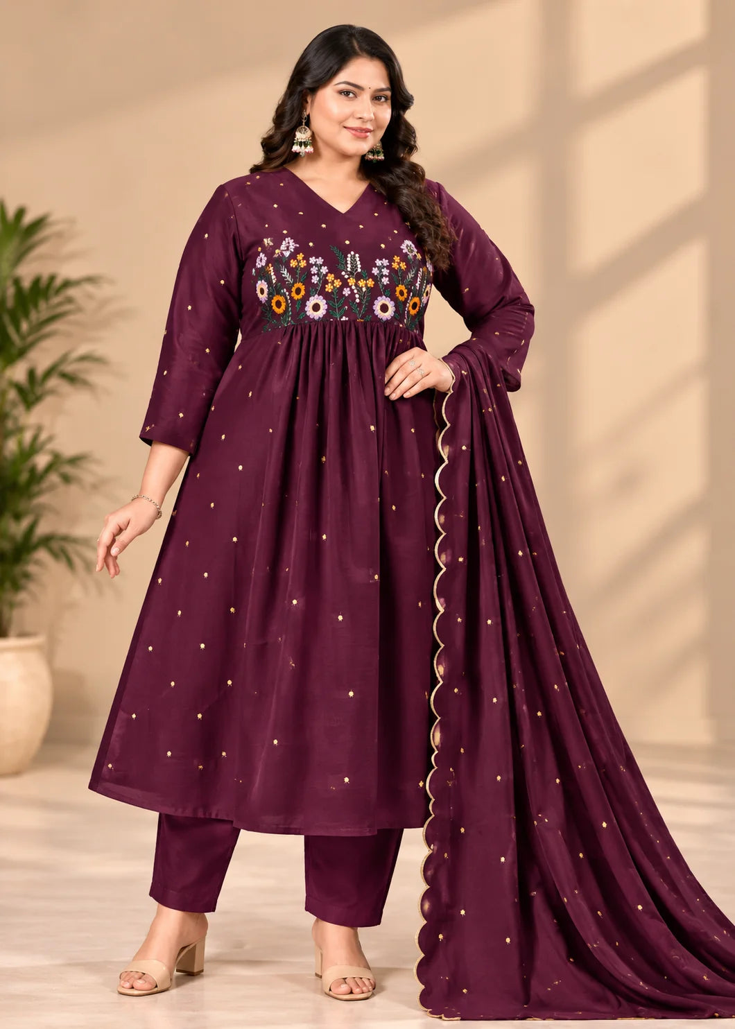 Plus Size Mulmul Cotton Thread Emporidary 3pcs Set