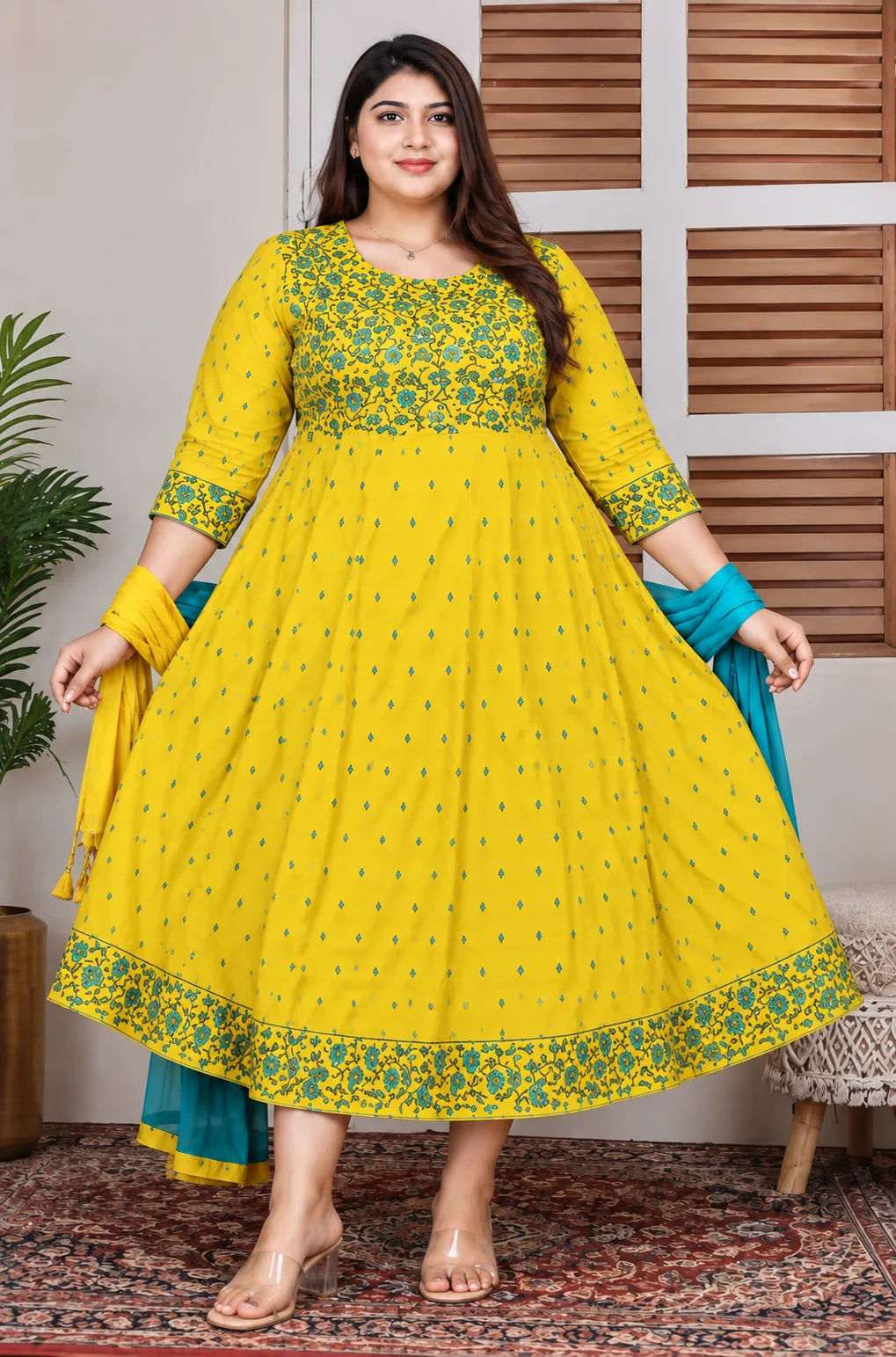 Plus Size Flower Design Umbrella With Dupatta