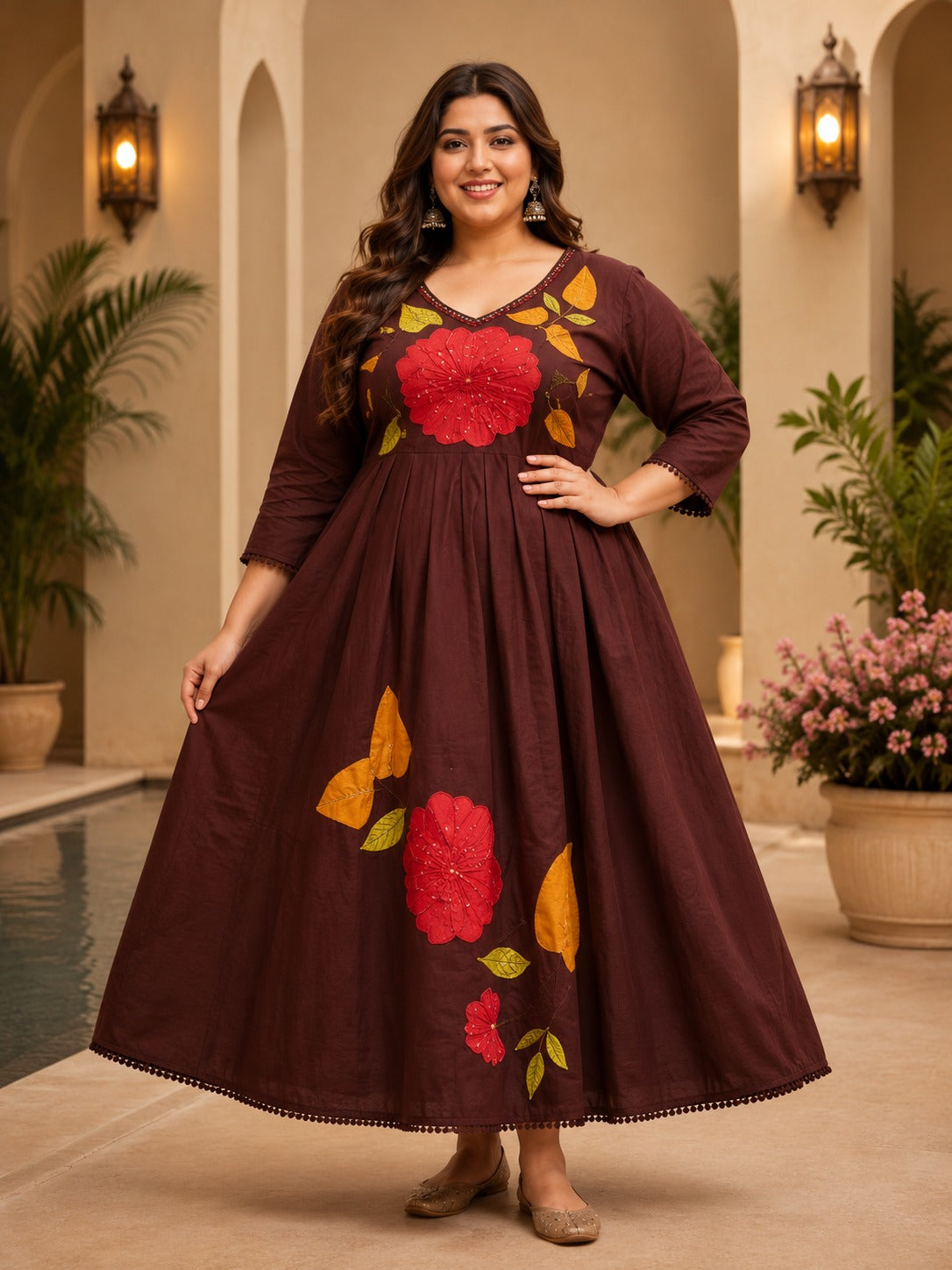 Plus Size Mulmul Cotton Thread Emporidary