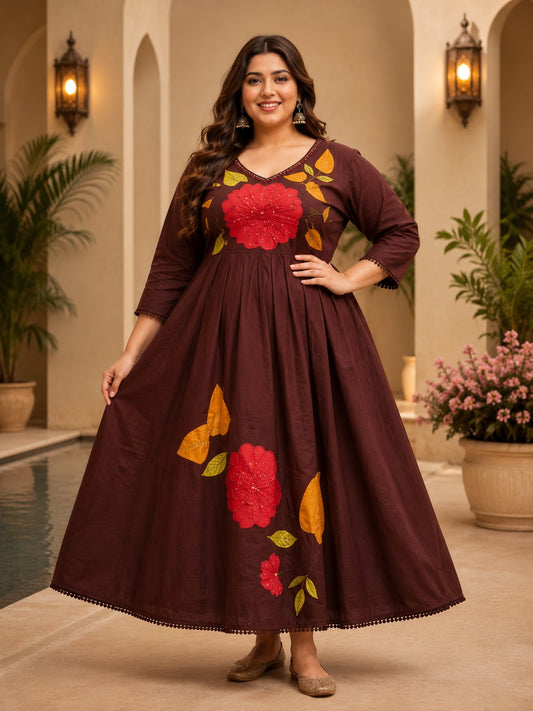 Plus Size Mulmul Cotton Thread Emporidary