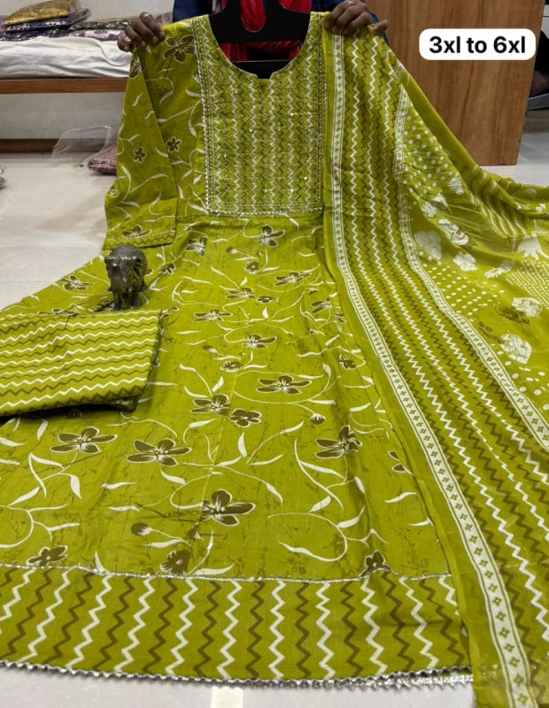 Big Size Pure Cotton Kurti Pent Duppata Set β Leaf Green β SSVB05