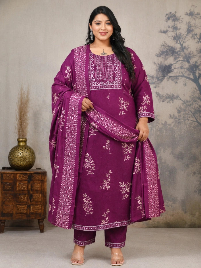 Plus Size Heavy Rayon Pannel Anarkali 3-Pcs Set