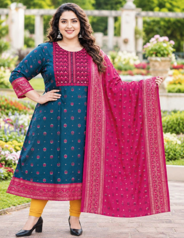 Plus Size Rayon Top With Dupatta