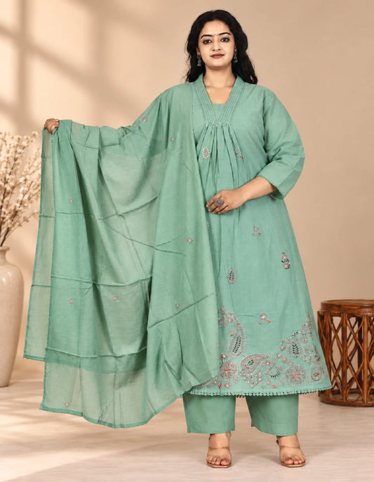 Plus size High neck Emporidary 3pcs Set