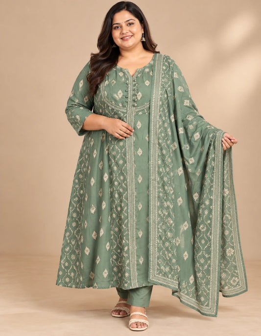 Plus Size Jaipur Centre Slit Umbrella With Dupatta