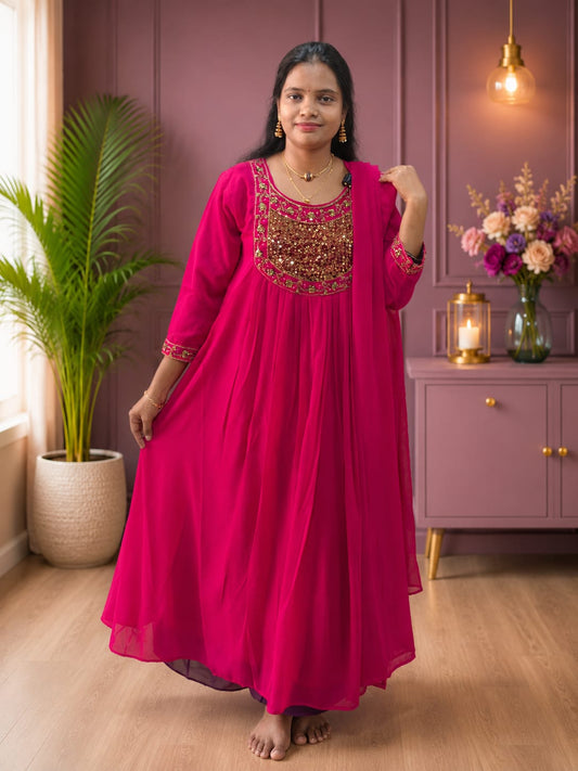 Small Size Aari Work Anarkali Top with Dupatta