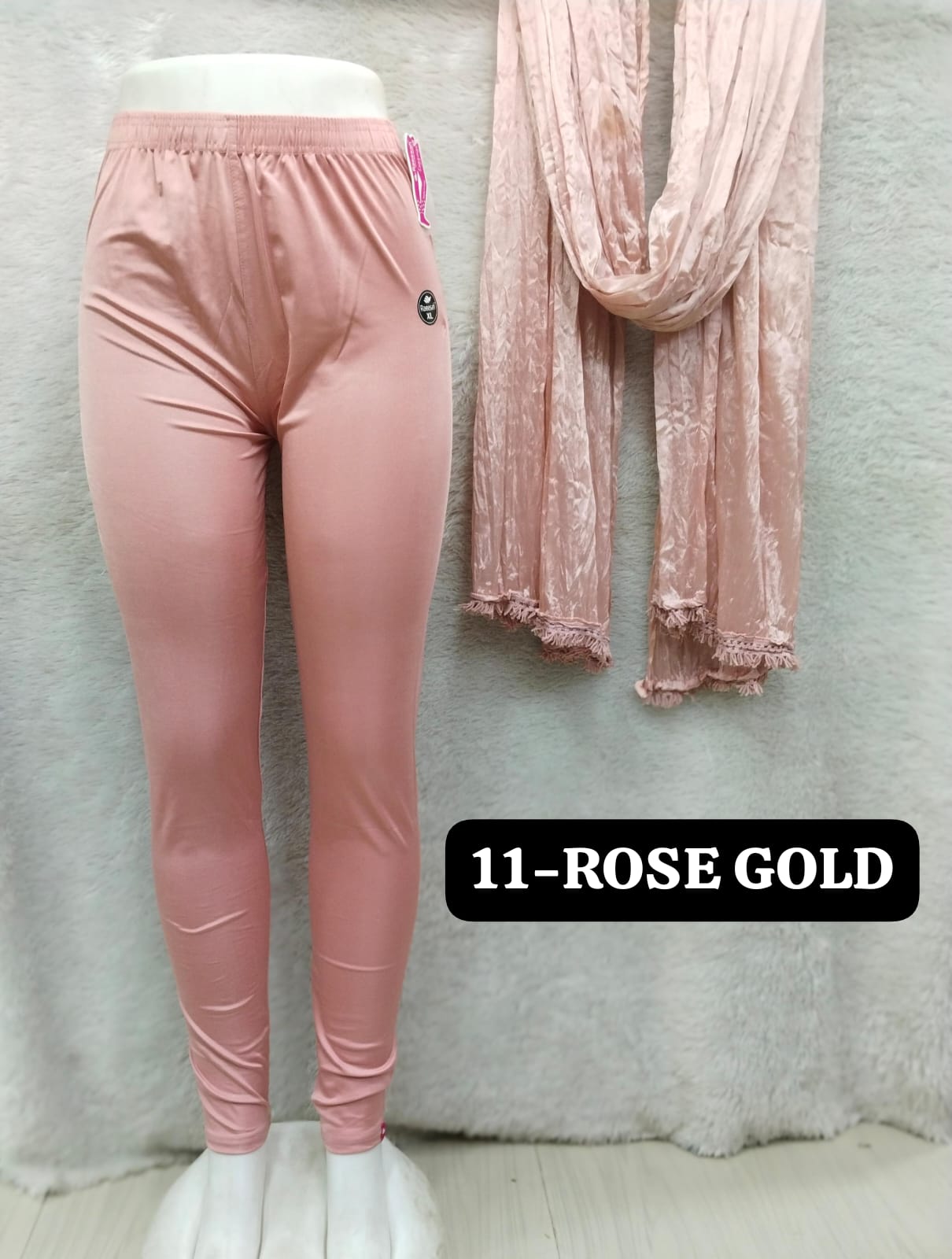 Shimmer Full Length Leggings and Dupatta - Rose Gold