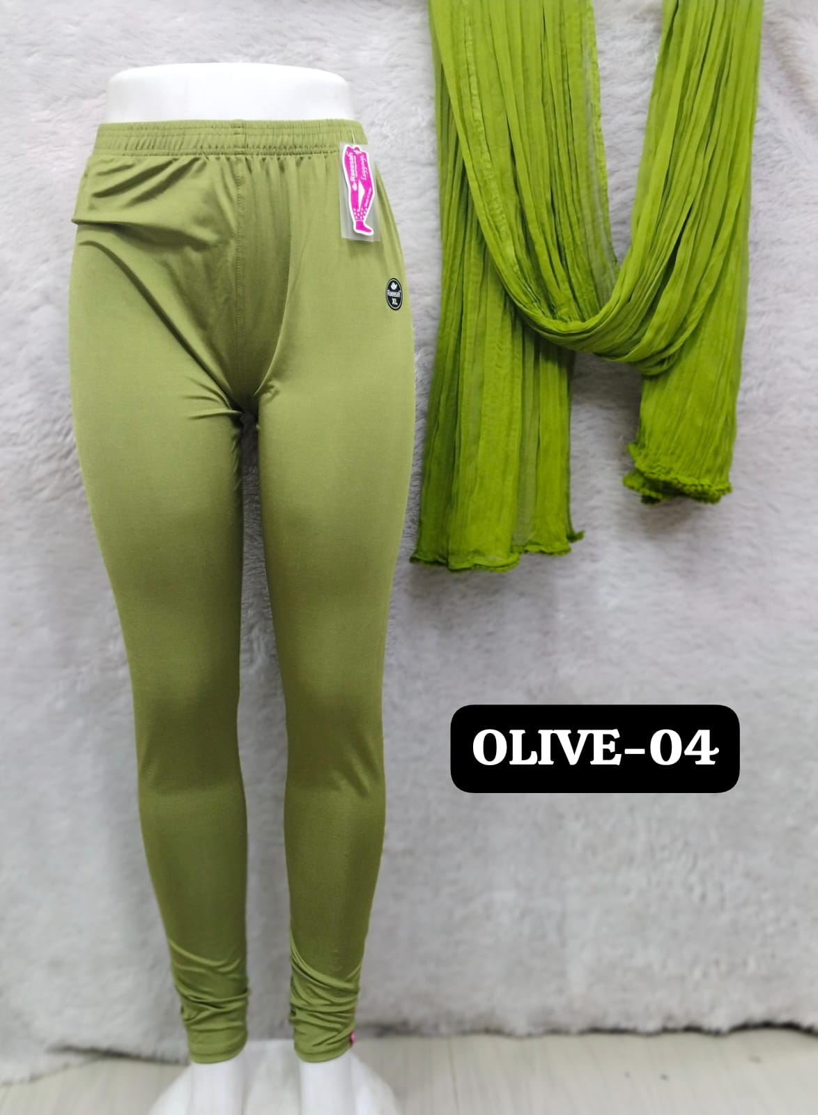 Shimmer Full Length Leggings and Dupatta - Olive
