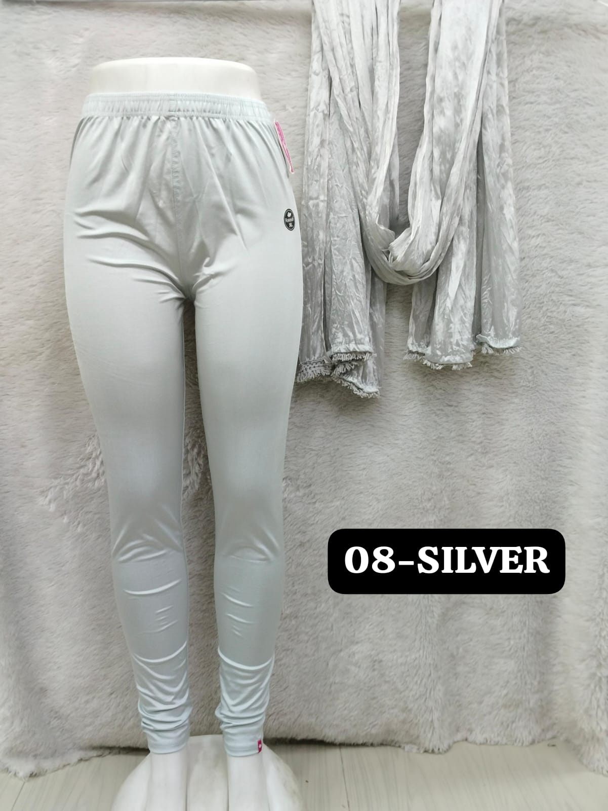 Shimmer Full Length Leggings and Dupatta - Silver