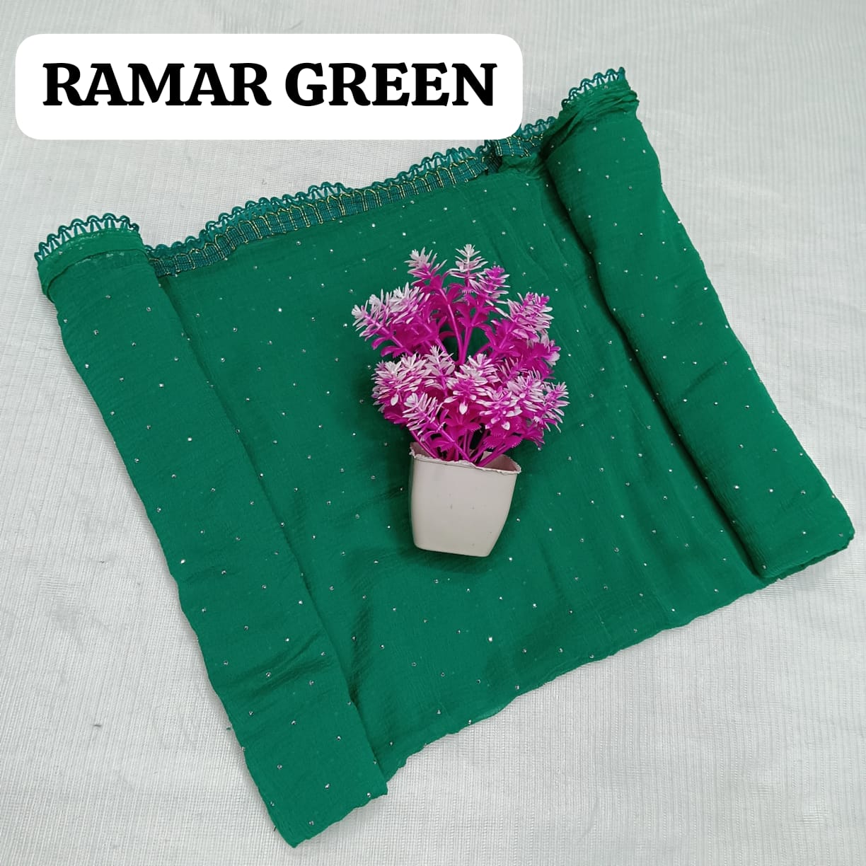 Fancy Fabric Dupatta - Ramar Green