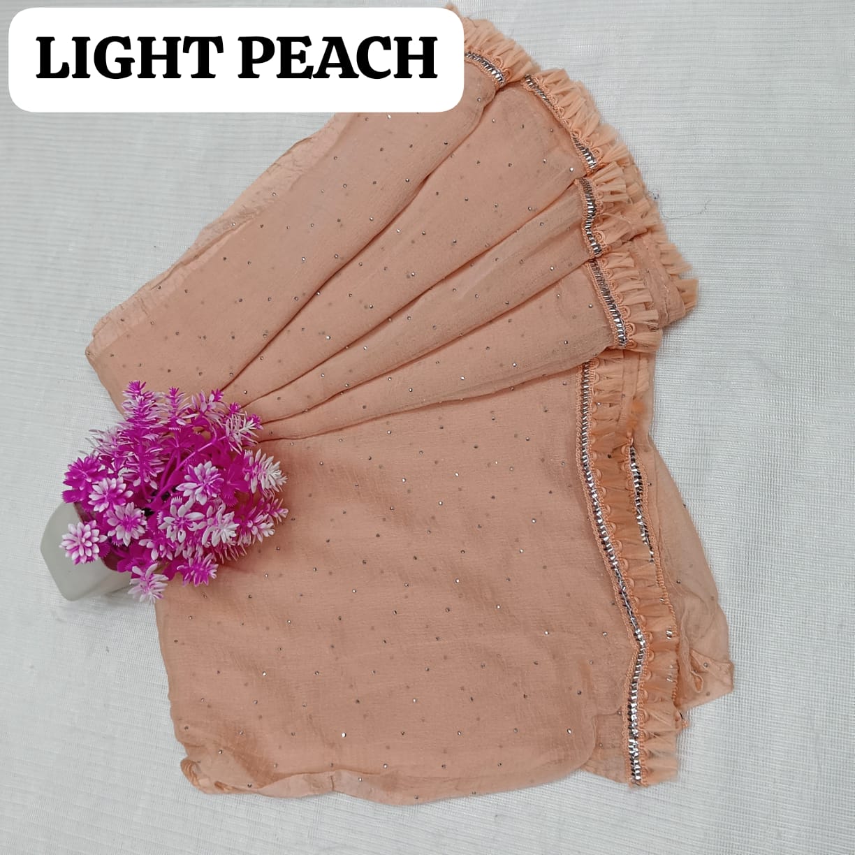 Fancy Fabric Dupatta - Light Peach