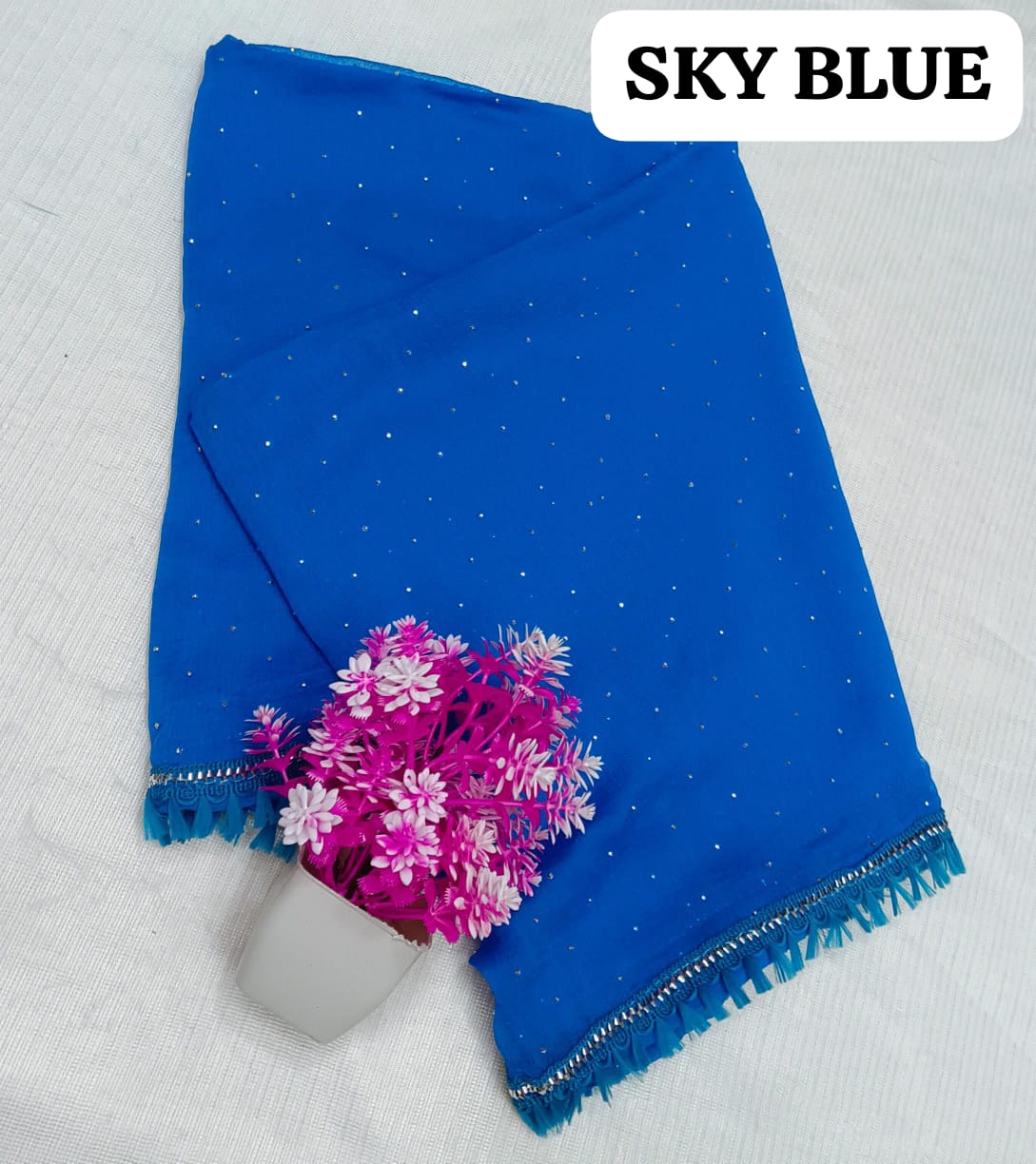 Fancy Fabric Dupatta - Sky Blue