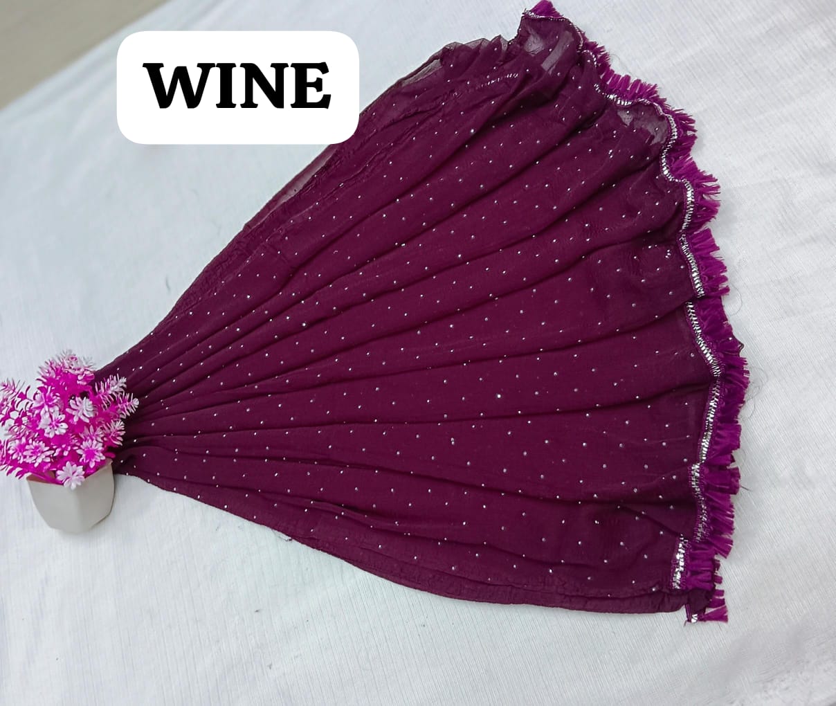Fancy Fabric Dupatta - Wine