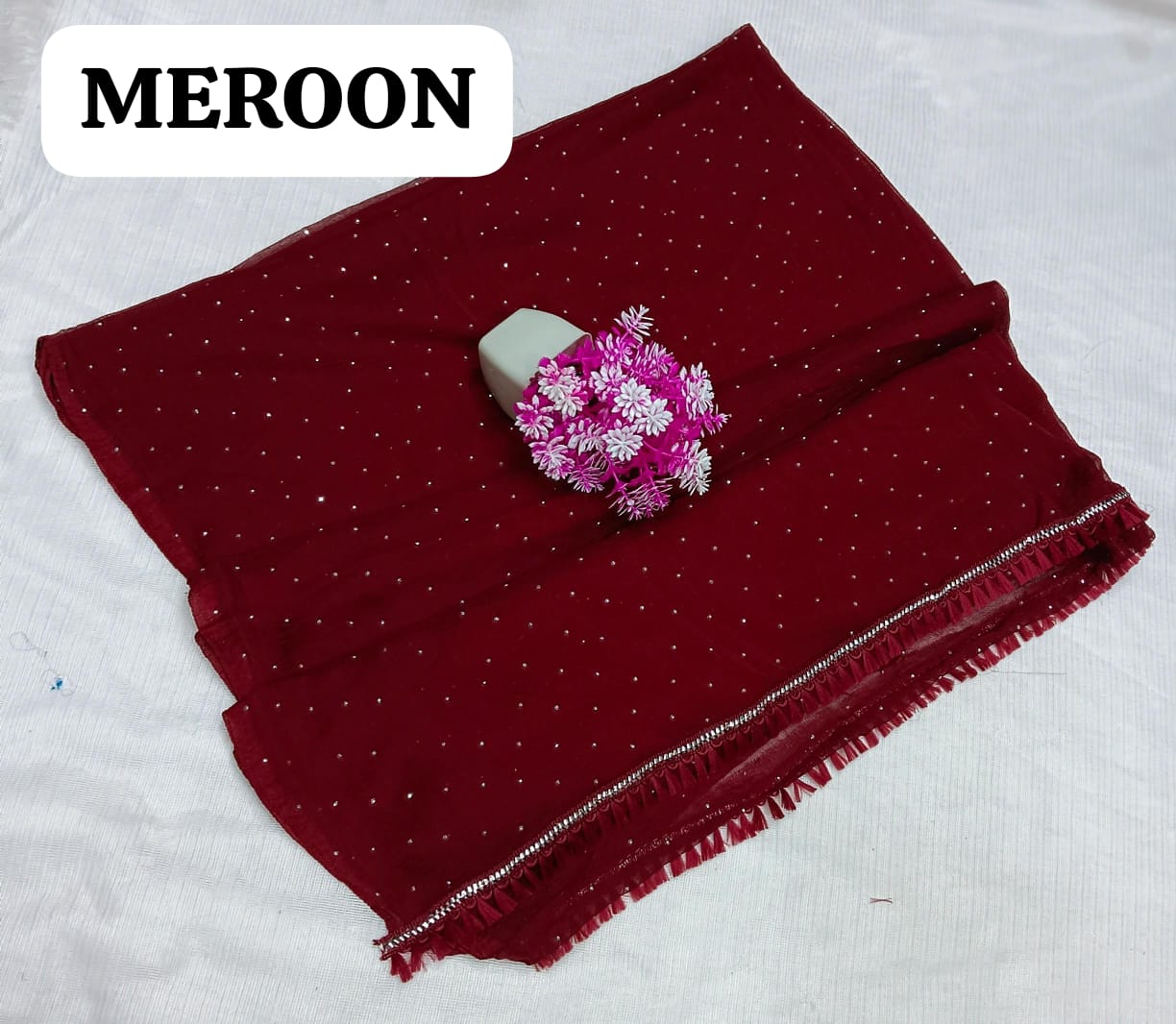 Fancy Fabric Dupatta - Meroon