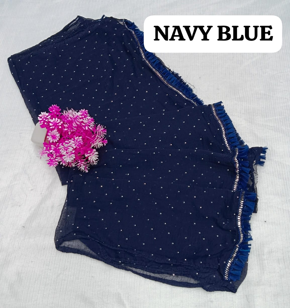 Fancy Fabric Dupatta - Navy Blue