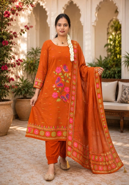 Jamdhani Fabric Thread Embroidery 3-Piece Set Small Size