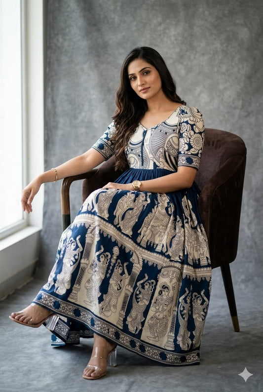 Plus Size Kalamkari Frock - Ramer Green (3XL-5XL)