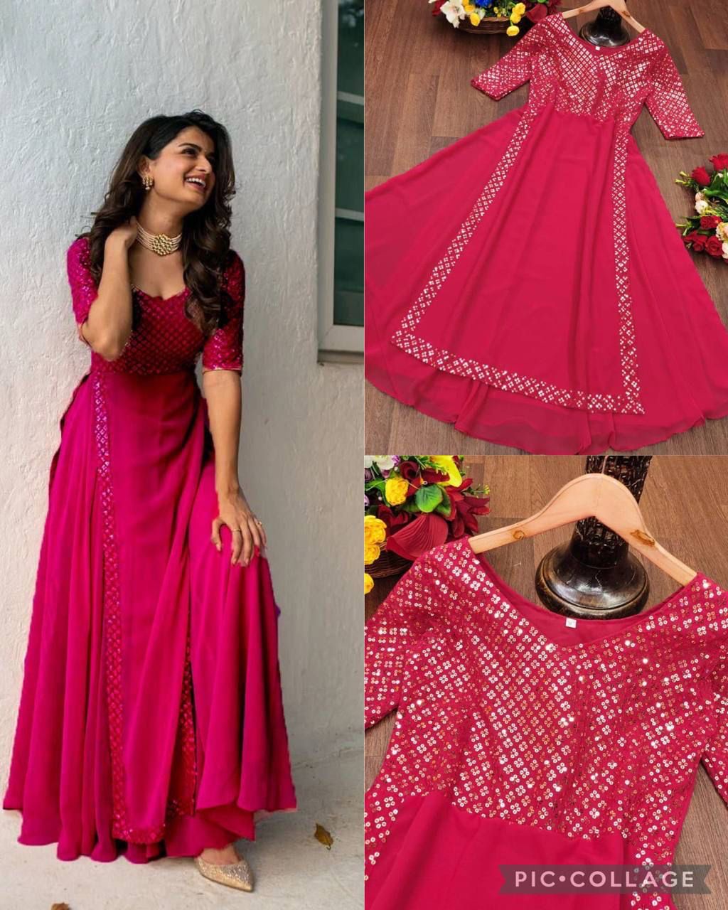 Heavy Faux Georgette With Embroidery With Sequence Work - SSVS01