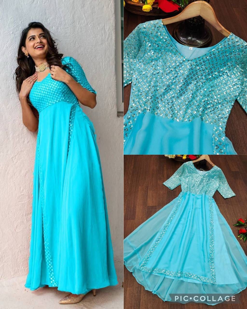 Heavy Faux Georgette With Embroidery With Sequence Work - SSVS07