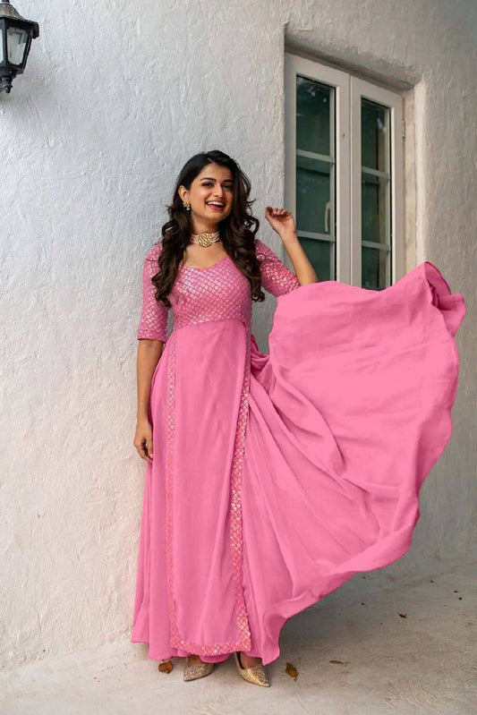 Heavy Faux Georgette With Embroidery With Sequence Work