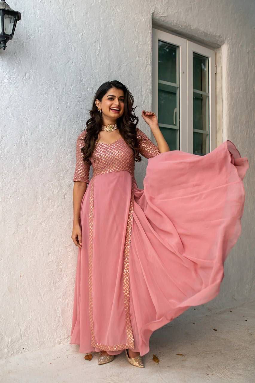 Heavy Faux Georgette With Embroidery With Sequence Work