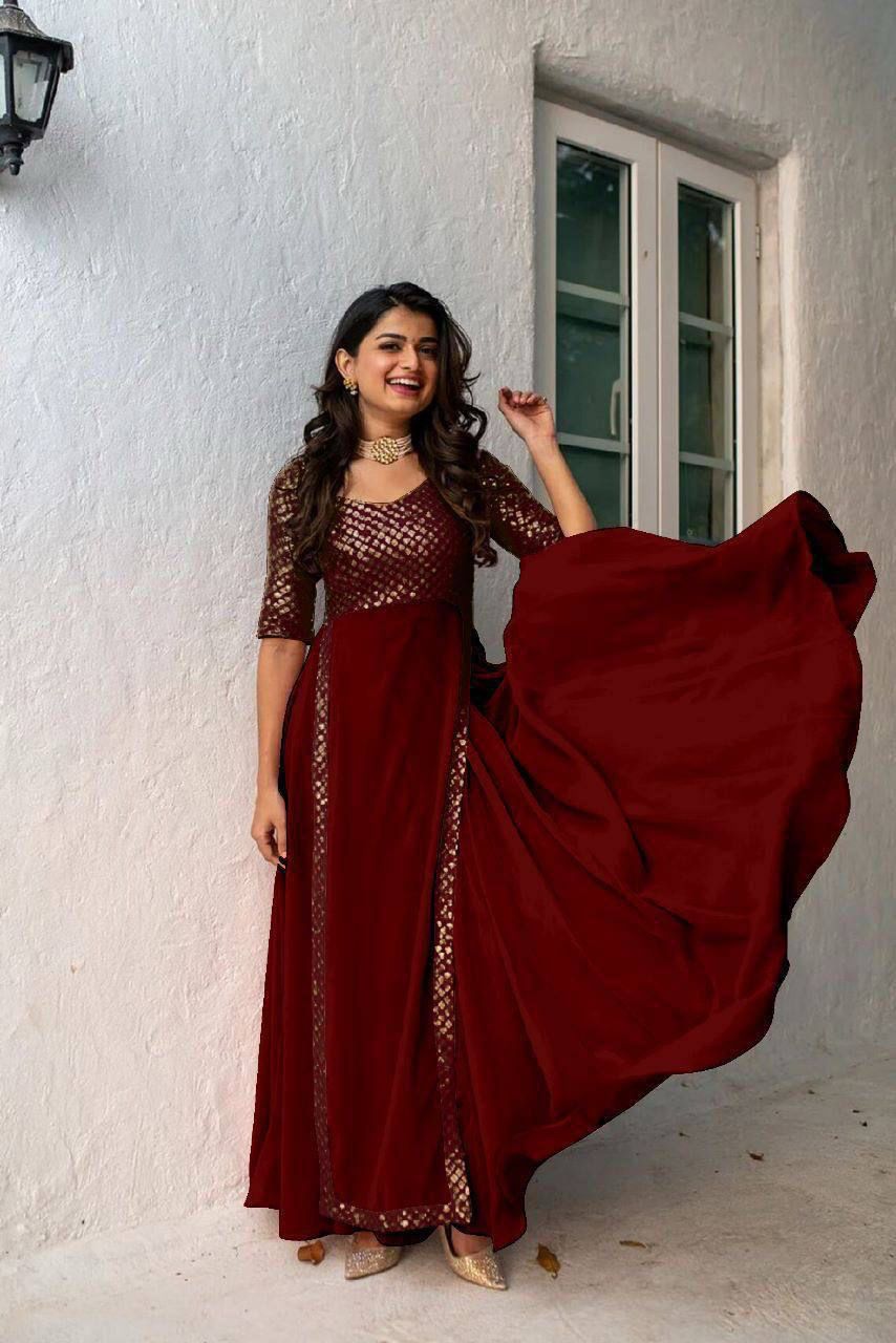 Heavy Faux Georgette With Embroidery With Sequence Work