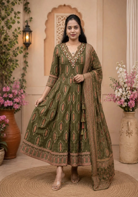 Jaipuri Cotton Panel Cut Anarkali
