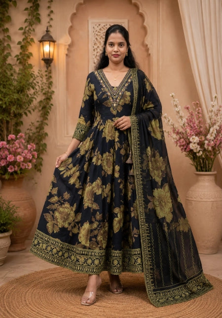 Jaipuri Cotton Panel Cut Anarkali